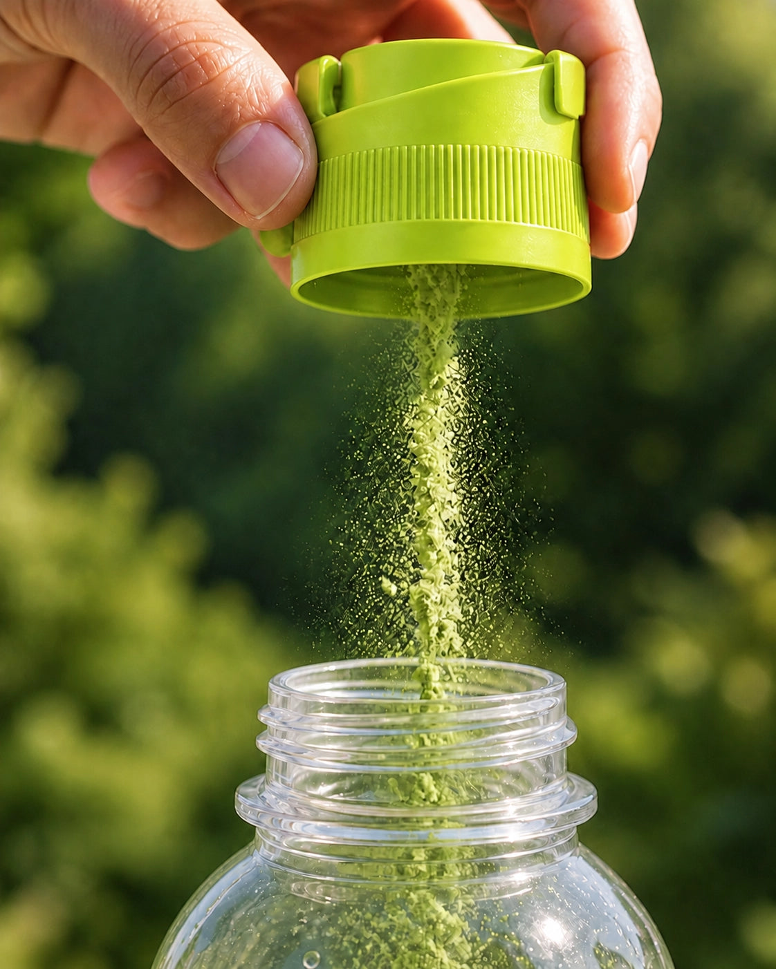 TWISLI cap releasing drink mix into a water bottle